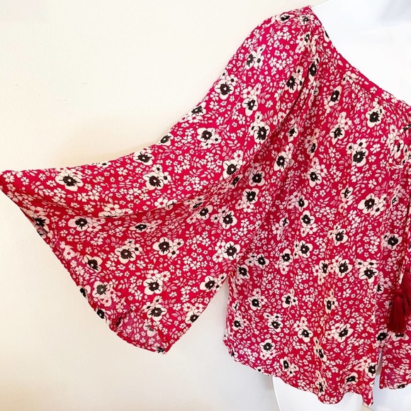 Zara Floral Print Kimono Sleeve Peasant Top XS - Picture 4 of 15